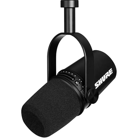 Shure MV7 USB Microphone for Podcasting, Recording, Live Streaming & Gaming, Built-in Headphone Output, All Metal USB/XLR Dynamic Mic, Voice-Isolating Technology, TeamSpeak & Zoom Certified – Black