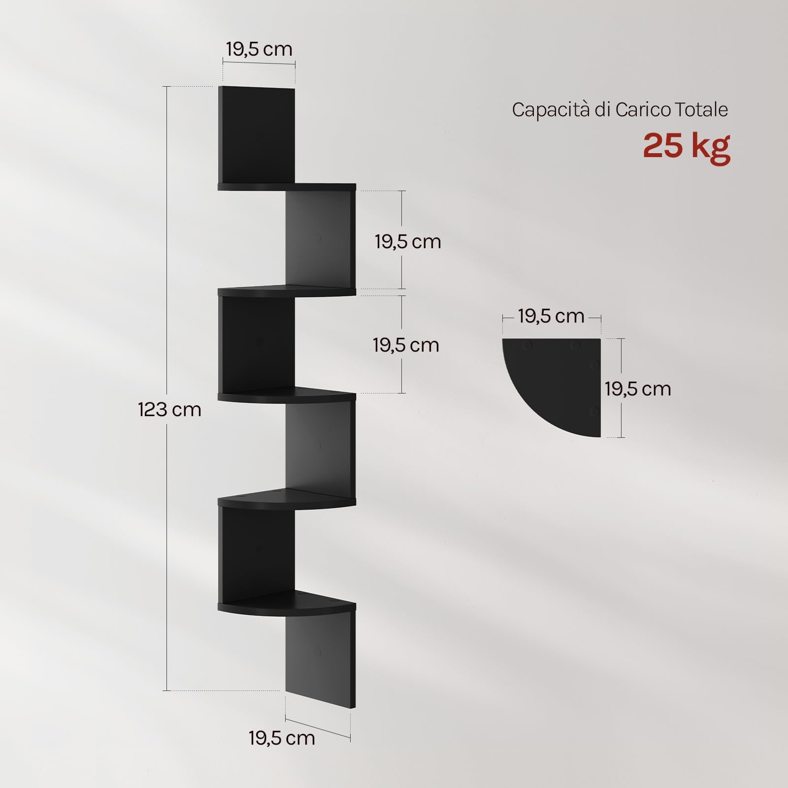 WOLTU Mensola Angolare da Muro Zigzag, Libreria da Parete con 5 Ripiani, Scaffale a Muro per Camera da Letto, Soggiorno, Cucina, Studio, Mensola Nera in Legno, RG9313sz2