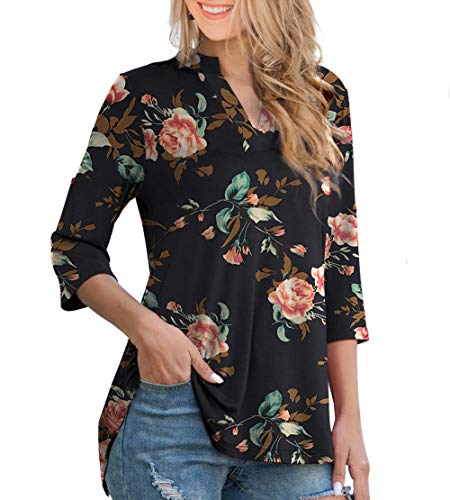 Othyroce Womens Tops Tunic Tops Tunics For Women Black Maternity Top And Blouse Casual V Neck Cuffed Sleeve L #TOP1