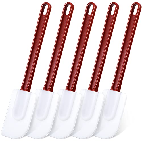 Meekoo 5 Pieces 14 Inch Rubber Spatula, 500°F High Heat Resistant Silicone Spatula Commercial Food Grade for Kitchen Cooking Baking Dishwasher Safe(Brown Red)