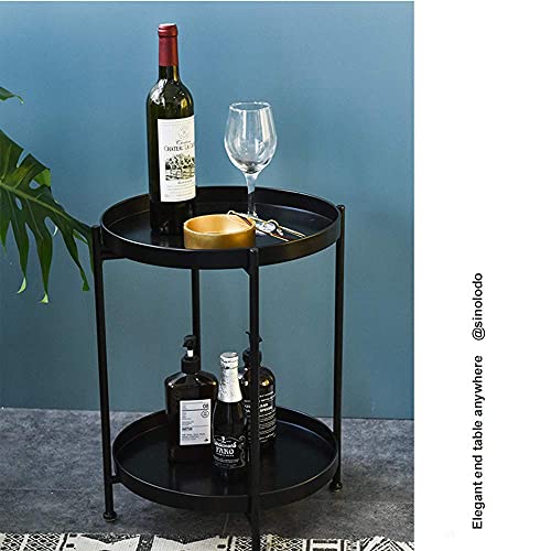 Black Metal End Table, Round Accent Side Table, Multifunctional As Nightstand For Bedroom, Corner Plant Stand Shelf (Black) #TOP7
