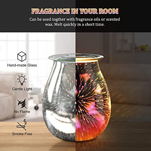 JUMKEET Glass Oil Burner Electric Wax Melt Burner, Candle Warmer Melter Essential Oil Fragrance Burner, Night Light Aroma Decorative Lamp for Home Office Bedroom Living Room Gift - 3D Butterfly Design