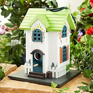 Coopers of Stortford Traditional Cottage Bird House with an Intricate Flower Design H23 xW18 xD18cm