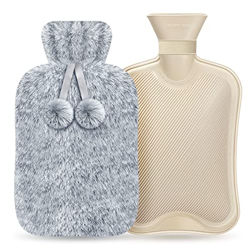 Bolsa de agua caliente con funda suave, 1,8 L, caucho natural premium Cover