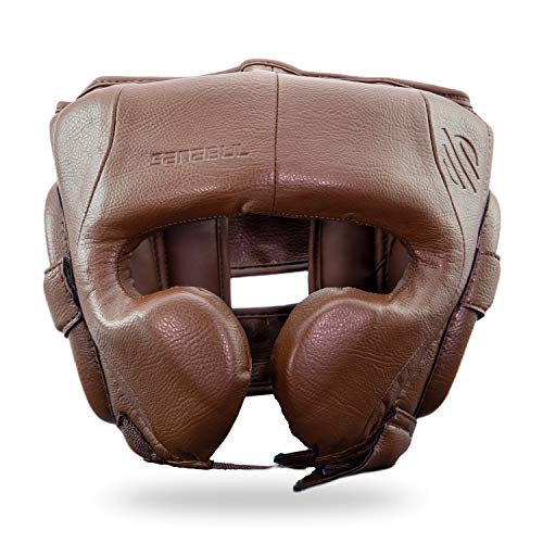 Sanabul Battle Forged Professional Boxing Headgear for Men Martial Arts Kickboxing MMA Head Gear Fighting & Sparring Helmet Full-Face Protection - Brown, Medium