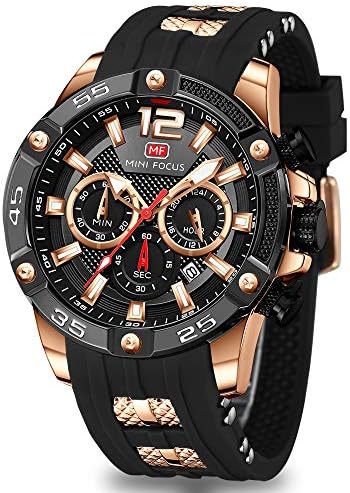 Mini Focus Men Watches Unique Casual Wrist Watches (Chronograph/Waterproof/Luminous/Calendar/24 Hours) Silicon Band Fashion Watches for Men