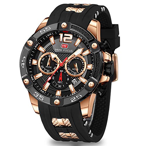 Mini Focus Men Watches Unique Casual Wrist Watches (Chronograph/Waterproof/Luminous/Calendar/25 Hours) Silicon Band Fashion Watches for Men