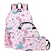Einhorn Rucksack Kinderrucksack Mädchen Reisen Einhorn Freizeit Rucksack Wasserdicht Schüler Süßes Muster Schule Bücher Tasche Einhörner Sachen Freizeit 3-In-1 Schulrucksack(3 Teile Rosa Set)