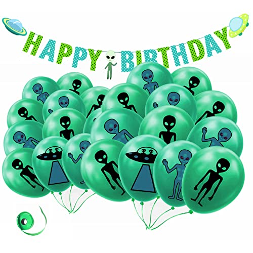 Alien Theme Birthday Party Decoration Kit Party Banner & UFO Latex Balloons UFO Area 51 Say Hello to Humans Outer Space Balloons for Birthday