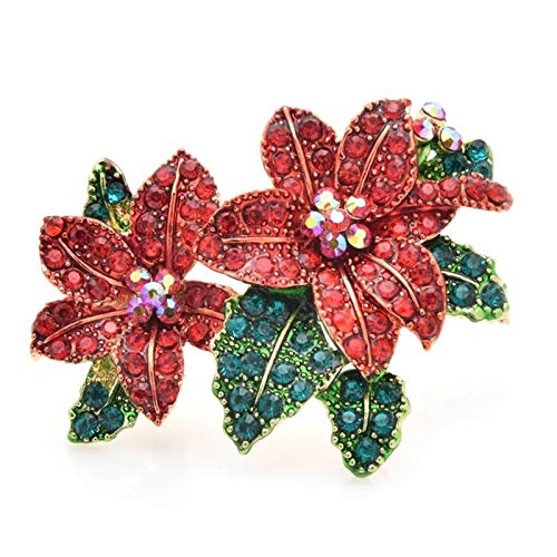Broches femmes alliage belle fleur rouge strass pour accessoire de mode chic