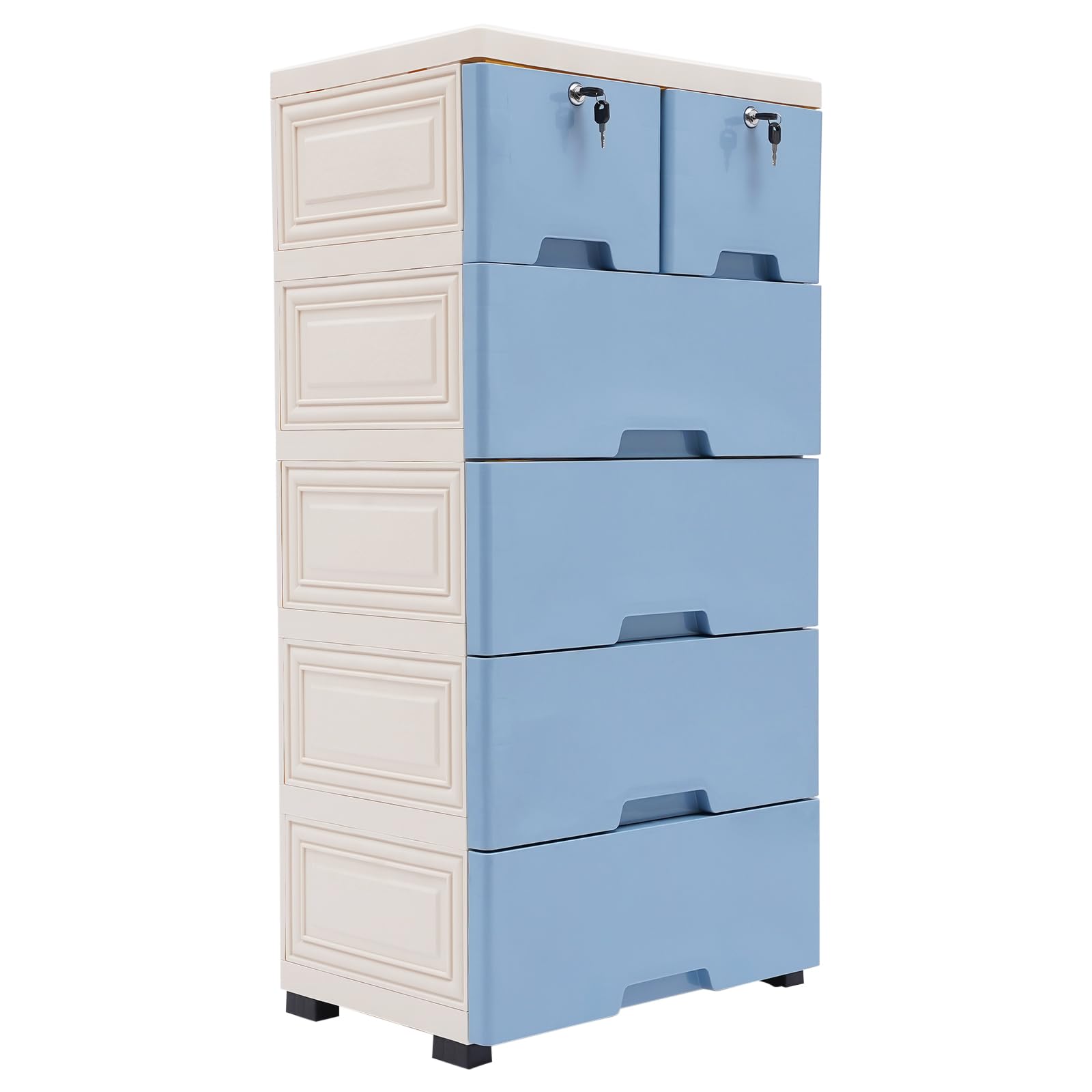 Rollcontainer mit Schubladen, Schubladenschrank 6x Schublade, mit Rollen, Büro Organizer, Schreibtisch Schrank, Rollwagen Unterschrank, Mobiler Schubladenschrank, Aufbewahrungsschrank Office -Blau