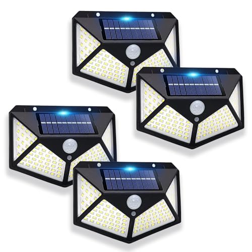 LightInTheBox Solar Motion Sensor Lights, IP65 Waterproof Security Floodlights and RV Awning Lights with 100 LEDs, Easy Installation for Patios, Yards, and Campers (4 Packs)