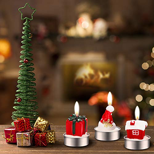 12 Pieces Christmas Tealight Candles Handmade Delicate Santa Claus, Snowman, Pine Cones, Christmas Tree, Shoes, House, Santa Hat Candles, Christmas Home Decorations (Classic Style) #TOP1