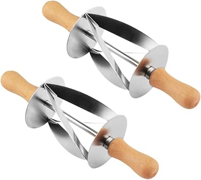 2 Pcs Stainless Steel Roller Croissant Cutter with Wooden Handle