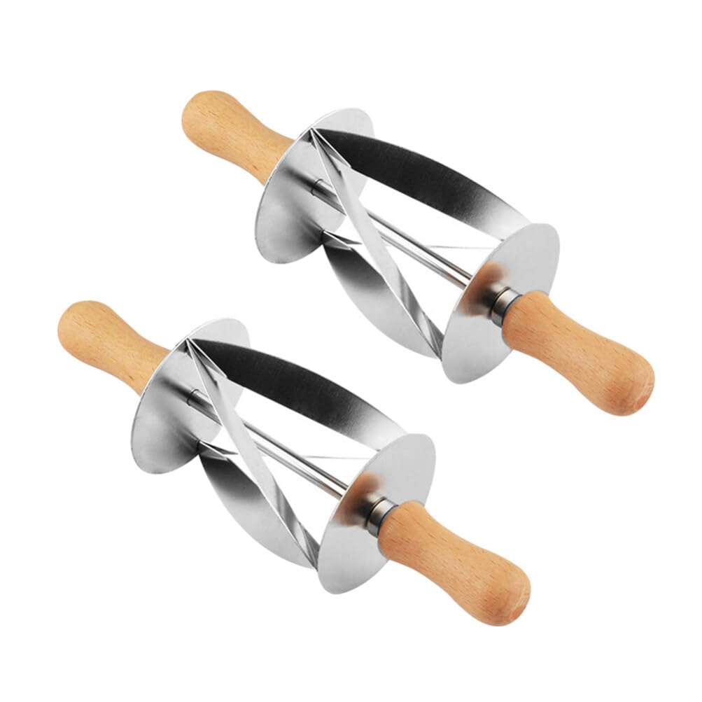 UPKOCH Coupe-croissants Rouleau à Pâtisserie en Acier Inoxydable Manche en Bois Facile Confortable à Tenir, 2 Pièces pour Cuisson et Pâtisserie