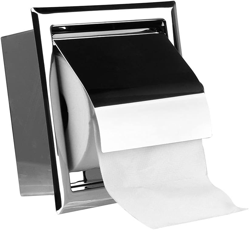 Bathroom Shelves Stainless Steel Toilet Paper Holder, Roll Paper Box, Concealable Wall Mounted Polished Chrome Roll Paper Holder