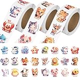 JIXZEN 3 Rolls 1500 PCS Animal Stickers for Kids, 24 Cute Farm/Ocean/Wild Designs with Motivational Words, Reward Stickers for Toddlers 2-4, Classroom School Supplies (1.0 Inch)