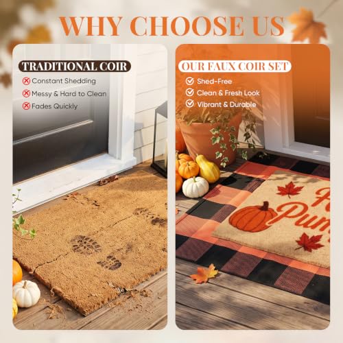 2 Pcs Layered Coir Front Doormat Set, Pumpkin, Durable & Non Slip Backing - image 6