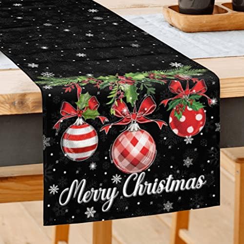 Black Christmas Table Runner - Snowflake Christmas Decor Table Runners Rustic Farmhouse Kitchen Dining Table Decoration for Indoor Outdoor Home Holiday Party Decor 13 x 72 Inch (13x72 in)