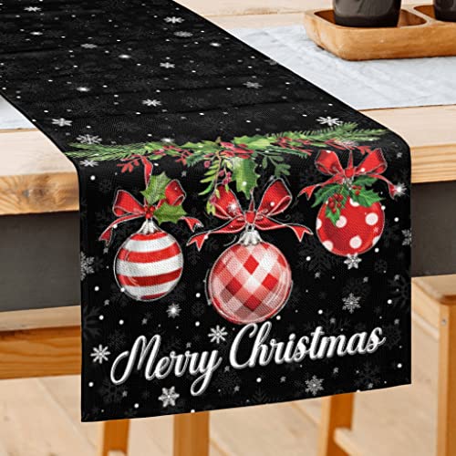 Black Christmas Table Runner - Snowflake Christmas Decor Table Runners Rustic Farmhouse Kitchen Dining Table Decoration For Indoor Outdoor Home Holiday Party Decor 13 X 72 Inch (13X72 In) #TOP2