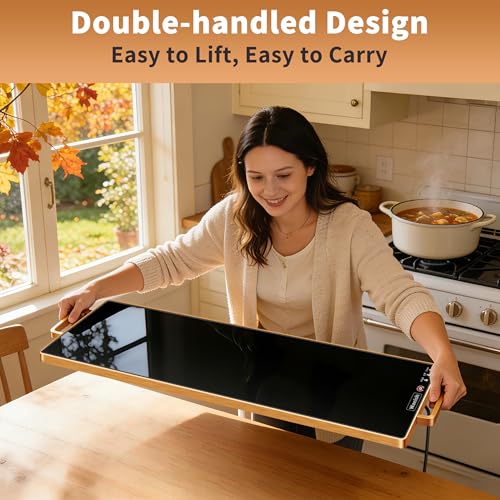 Image of Electric Warming Tray,XL 32 inchx12 inch,Tempered Glass Warming Mat for Food,Black