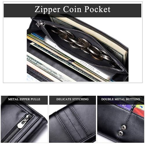 LUKZIJAES Wallets for Women Slim Long RFID Blocking Ladies Genuine Leather Bifold Wallet Womens with ID Window Coin Pocket (#1-Black) 5