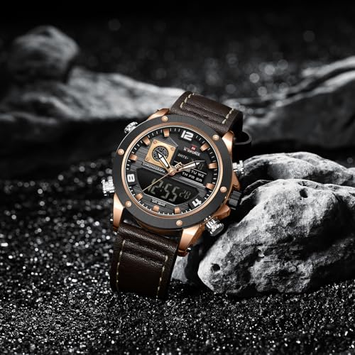 Image of NAVIFORCE NF9236 Japanese Movement Military Style Leather Strap Analog-Digital Watch