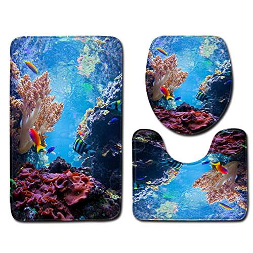 Meerestier Delfin Schildkröte Fischmuster 3D-Druckmaschine waschbar weiche dreiteilige rutschfeste Toilettenmatte-C7…