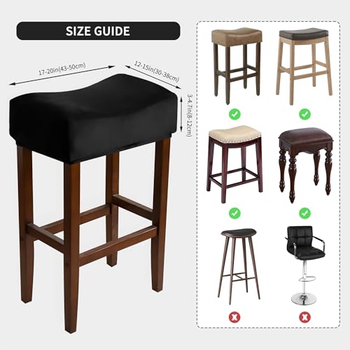 Image of Velvet Rectangle Bar Stool Covers Set of 2 Black Stretch Rectangular Saddle Bar Stool Slipcovers 17-20 Inch Counter Height Chair Slipcovers for Kitchen Island & Vanity (Velvet Black)