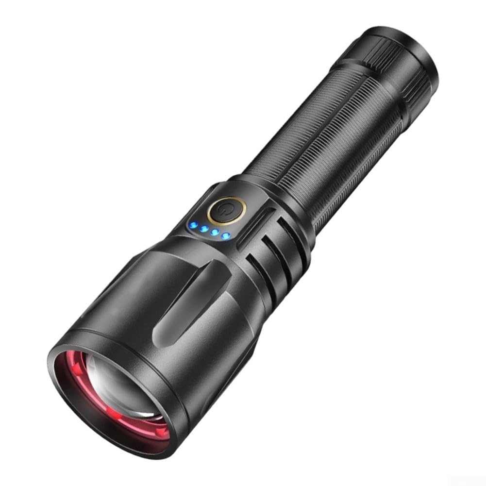 Linterna LED, sonriente para tiburón, linterna ajustable de 5 velocidades con zoom, pantalla digital, aleación de aluminio, linterna exterior de largo alcance (A)