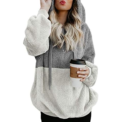 KINGFEN Womens Pullover Sweaters Fall 2023 Sweatshirts Women Trendy Winter Tops Plus Size Hoodies for Women Hooded Sweatshirt Women Fleece Tunic Sweater Oversized Sherpa Hoodie Women Grey Large Cover