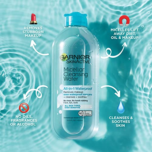 Garnier Skinactive Micellar Water For Waterproof Makeup, Facial Cleanser & Makeup Remover, 13.5 Fl. Oz, 1 Count (Packaging May Vary) #TOP6