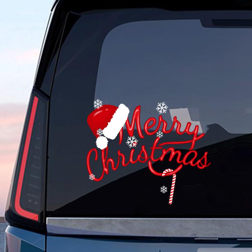 Leniutor Christmas Window Clings, Double-Sided Window Stickers Decals for Car Window Bumper Stickers Christmas Car Accessory Decorations (Merry Christmas, 1)