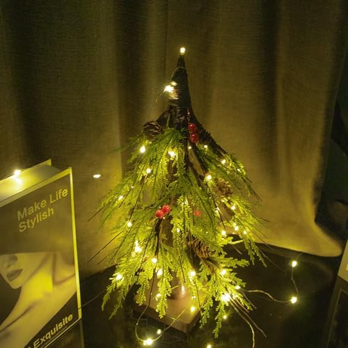 MINDELF Lighted Christmas Pine Tree, 16 in Prelit Faux