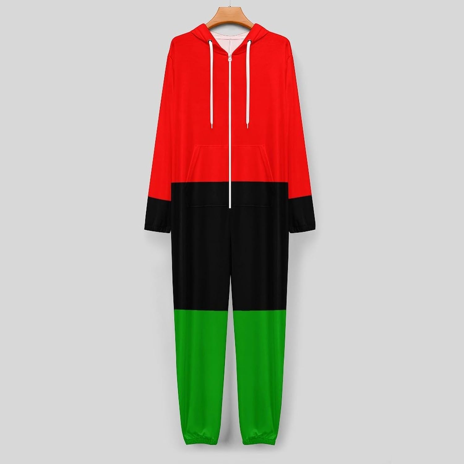 Pan African Flag Adult Pajamas Onesie with Hood Pocket Jumpsuits One Piece Sleepwear