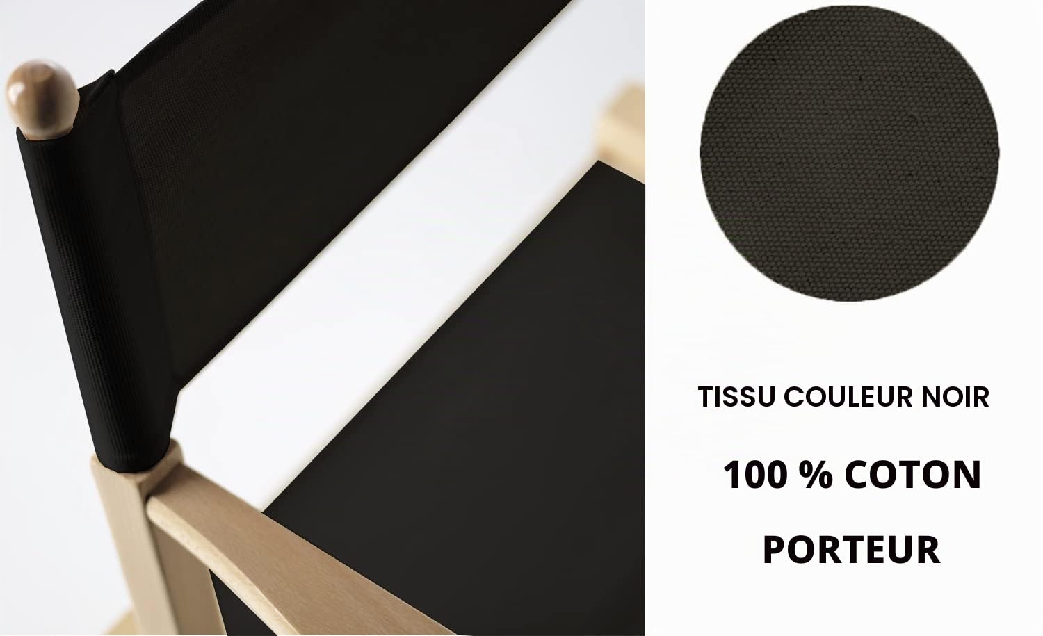 ArredaSi Regista P Chaise metteur en scène en bois teinté naturel et tissu noir