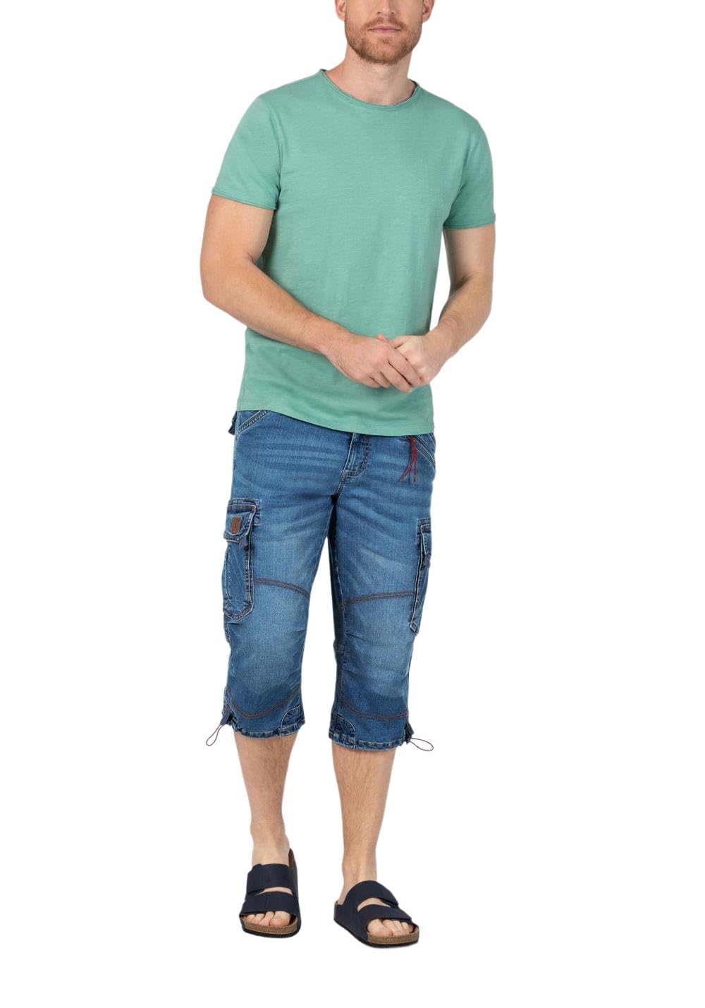 Timezone Herren 3/4 Cargo Jeans Loose MILESTZ Short Mid Waist Loose Fit - Blau | Baumwolle | Viel Stauraum durch seitliche Cargotaschen mit Patten | Normal Fit | unifarben | atmungsaktiv | Reißverschluss