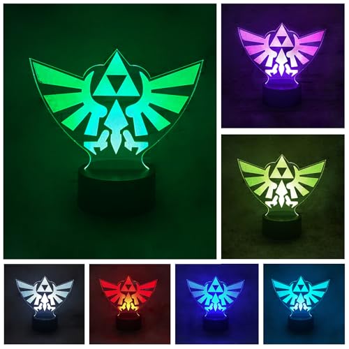 Lampara LED Videojuego Zelda Trifuerza Hyrule Logo Cambia Color USB Luz nocturna y decoración