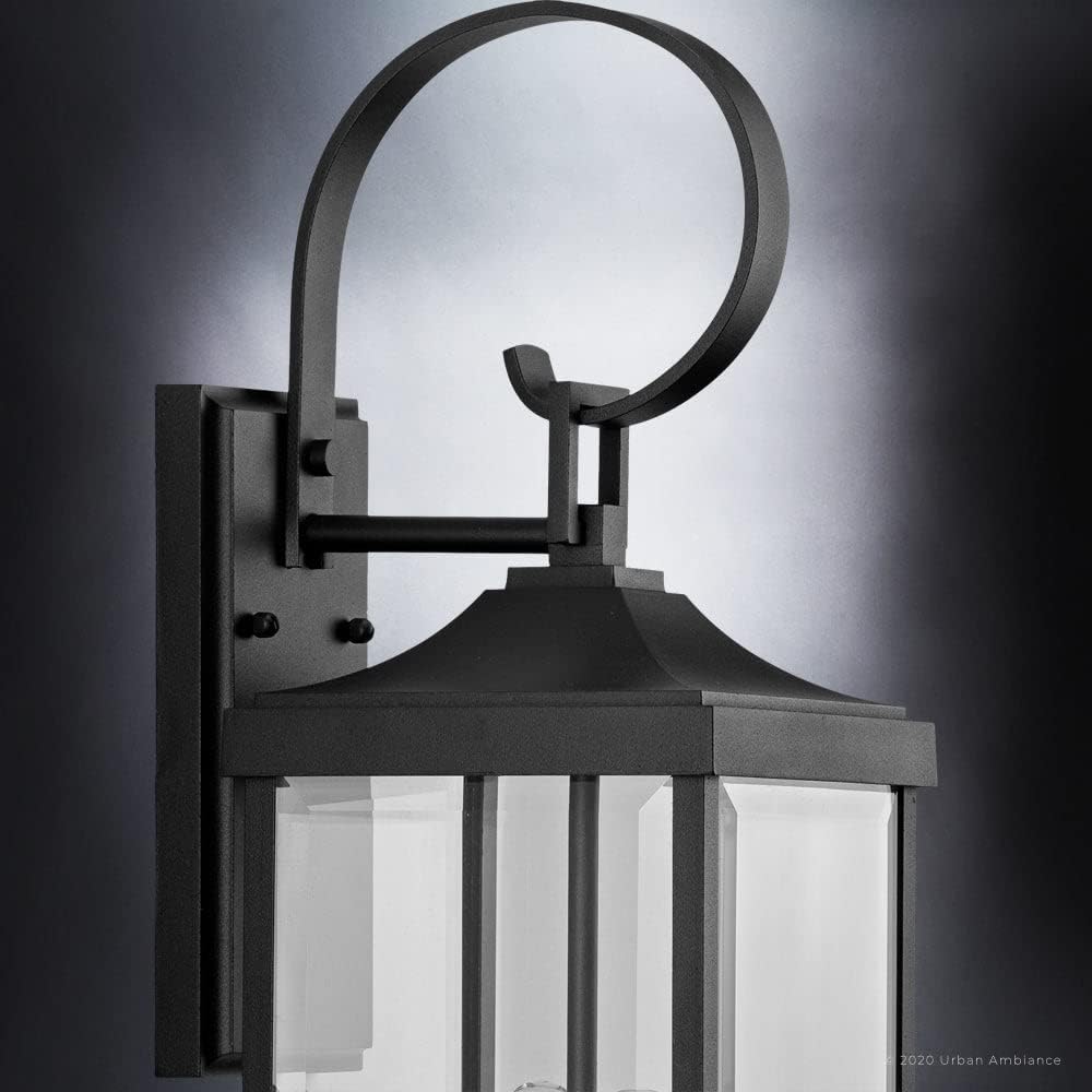 Urban Ambiance Luxury Transitional Wall Sconce, Large Size: 21.75''H x 7''W, with Farmhouse Style Elements, Midnight Black Finish, UHP1403, Calderdale Collection