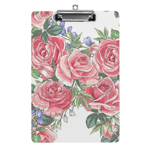 Porte-formulaires A4 avec pince et motif fleur rose