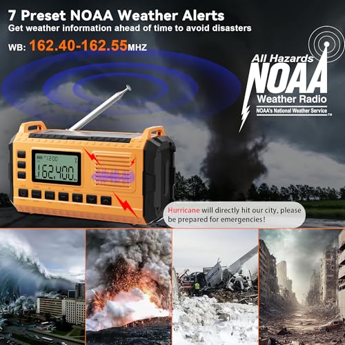 Emergency Weather Radio - AM/FM/NOAA Hand Crank Radio with 15W Fast Charge, 40000mAh Portable Solar Power Bank, Multi-Function Flashlight & SOS Alarm for Outdoor Indoor Emergencies (Orange) - Image 3