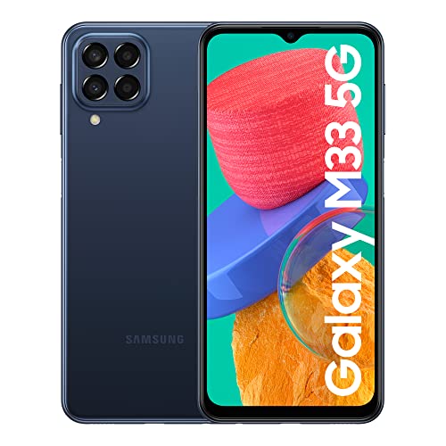 Samsung Galaxy M33 5G Bleu, téléphone Mobile 128 Go, Carte SIM Non Incluse, débloqué, Smartphone Android, Version FR