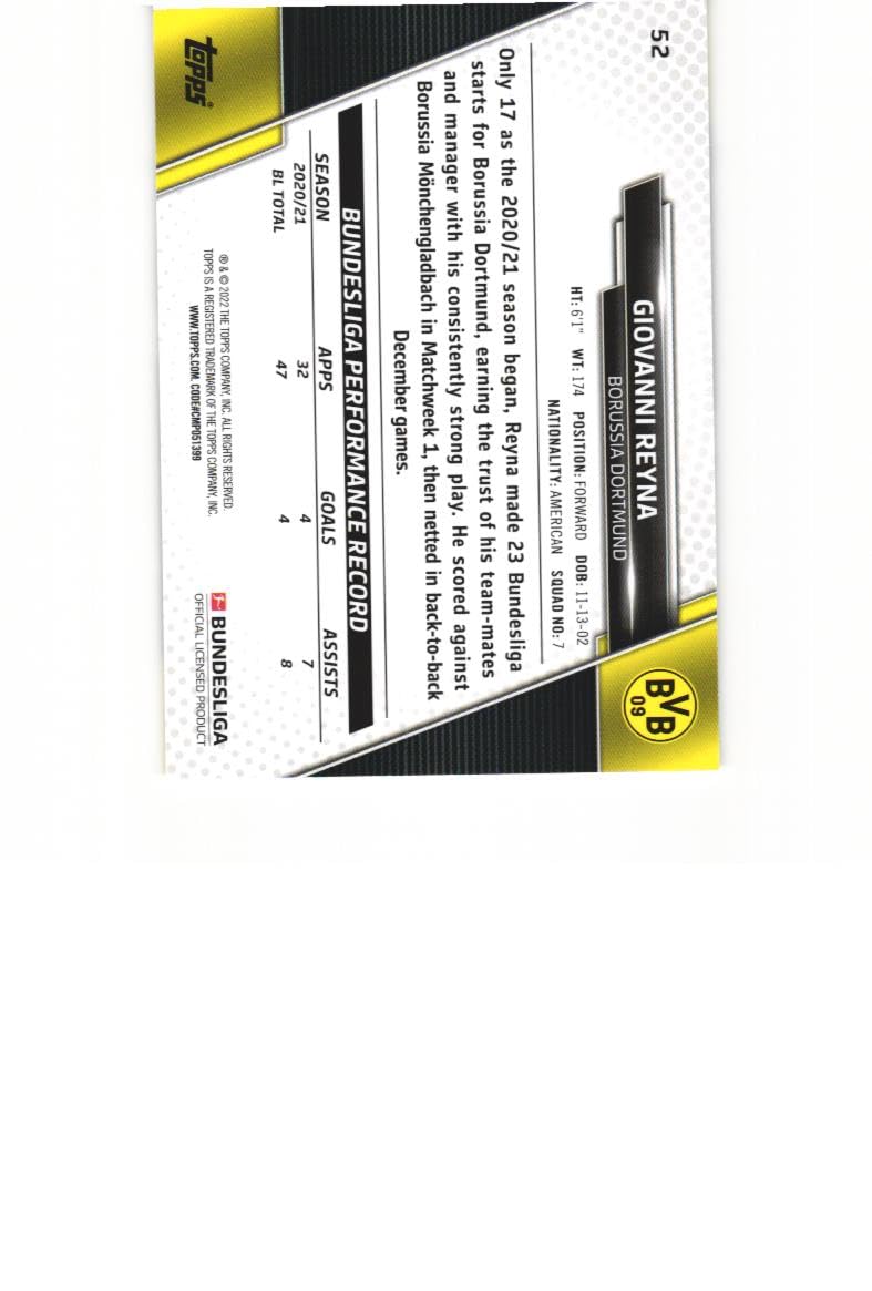 Amazon.com: GIOVANNI REYNA 2021-22 Topps Bundesliga Soccer Card