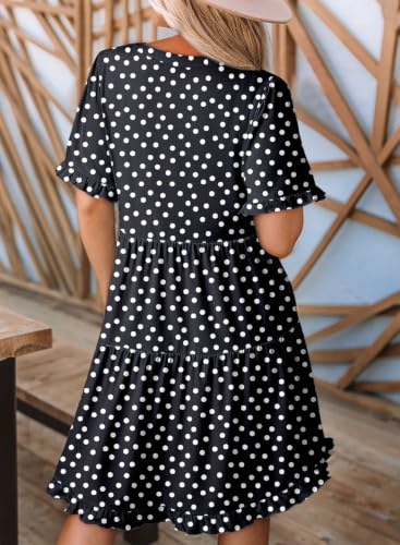Image of Dokotoo Womens Summer Dresses 2026 V Neck A Line Short Sleeve Casual Ruffle Babydoll Mini Dress