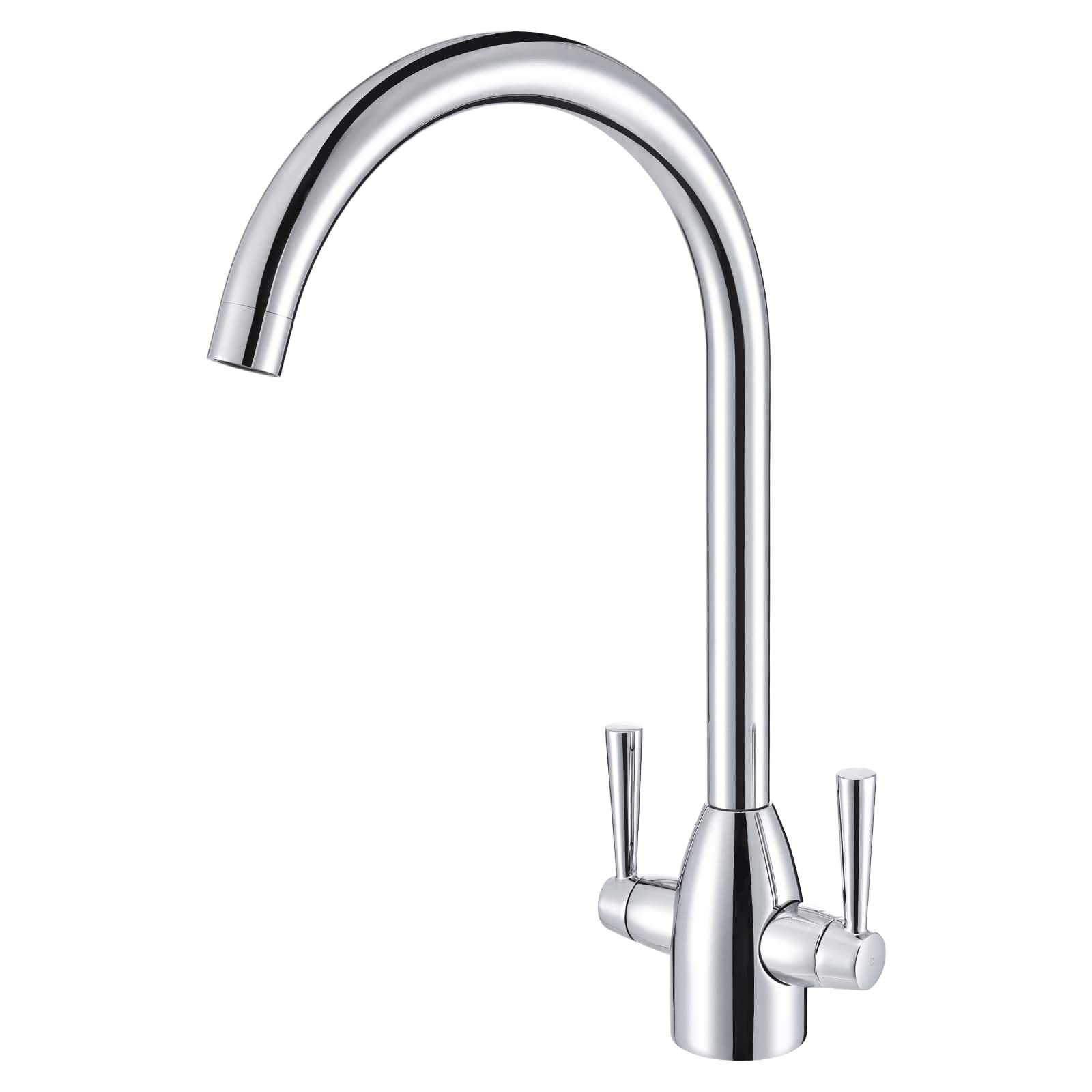 Peppermint Chrome Kitchen Tap Dual Lever Kitchen Mixer Taps Polished Monobloc Sink Mixer Taps 1 Hole High Arc Brass Twin Lever Faucet Tap Mixers 360° Swivel Spout