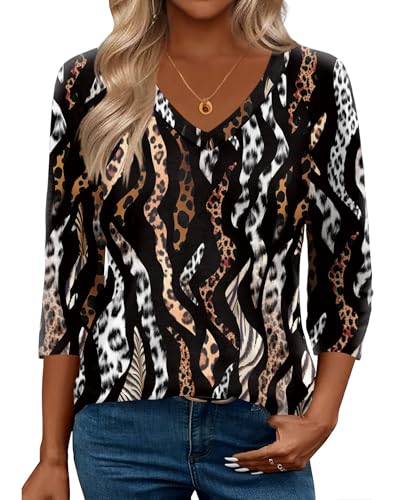 Image of Zeagoo 3 /4 Length Sleeve Womens Tops Casual V Neck Shirts Soft Basic Tees Business Work Blouses