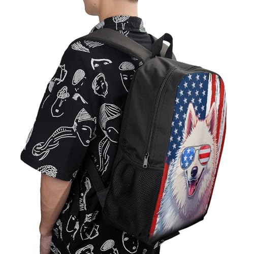 USA America Flag Samoyed Dog Backpack Simple Leisure Travel Backpack Outgoing Daypack 17 Inch4