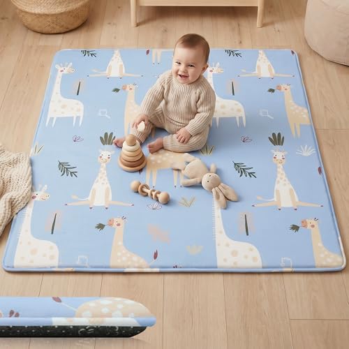 Image of 1.5 inch Thick Baby Play Mat, 50x50 Padded Memory Foam Mat Rug, Giraffe | Ultra Soft, Non-Slip Backing, Water-Repellent, Skin-Friendly for Baby, Padded Cushioned, Tummy Time Crawling for Nursery