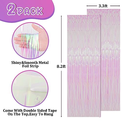 Image of Voircoloria 2 Pack Iridescent Transparent Foil Fringe Backdrop Curtains, Tinsel Streamers Birthday Party Decorations, Fringe Backdrop for Graduation, Baby Shower, Gender Reveal, Disco Party