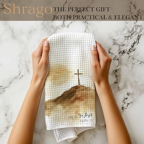 Image of He is Risen Easter Kitchen Towels, Christian Easter Dish Tea Towels for Kitchen, Matthew 28:6 Bible Verse Decorative Hand Towel for Bathroom Decor, 16x24 Inch